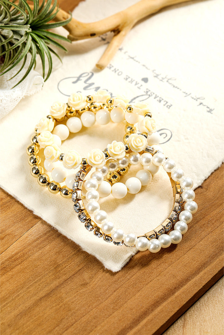 Mehrlagiges Armband-Set mit Blumen-Strassperlen