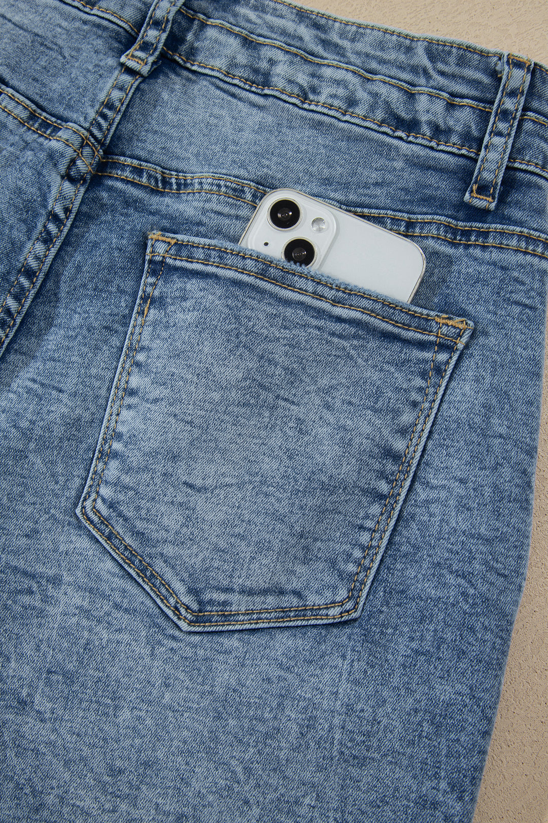 Fashion Beau Blue Acid Wash Pocket Detail Flare Jeans