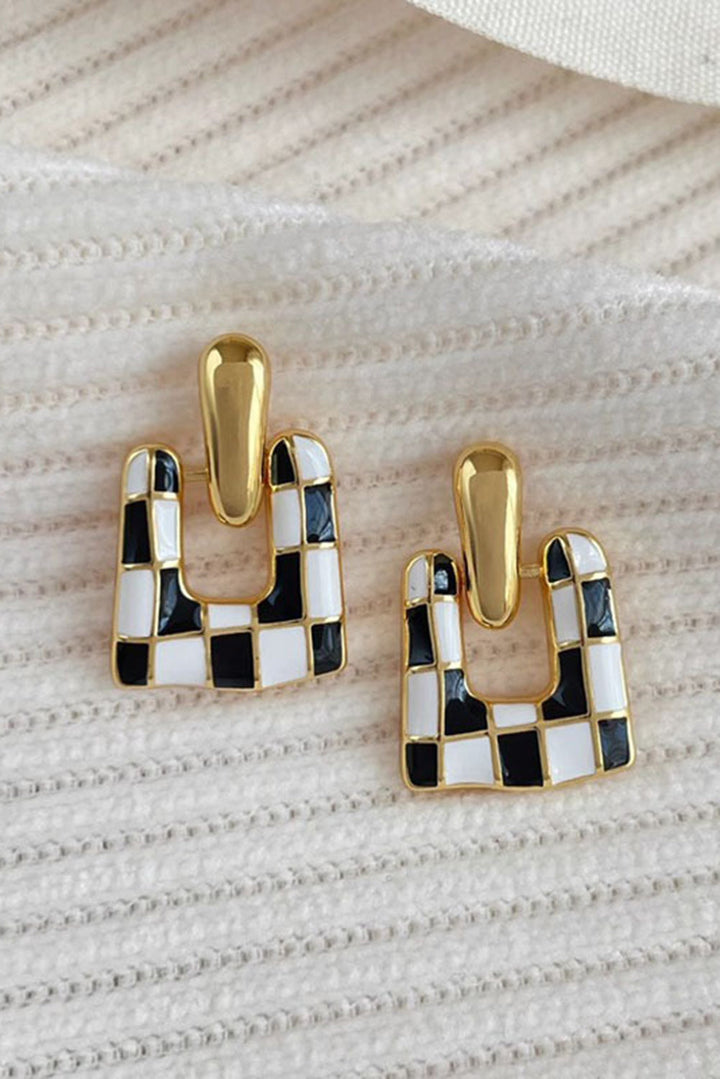 Boucles d'oreilles pendantes carrées à motif à carreaux