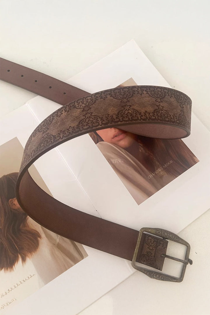 Vintage Pattern PU Leather Waist Belt
