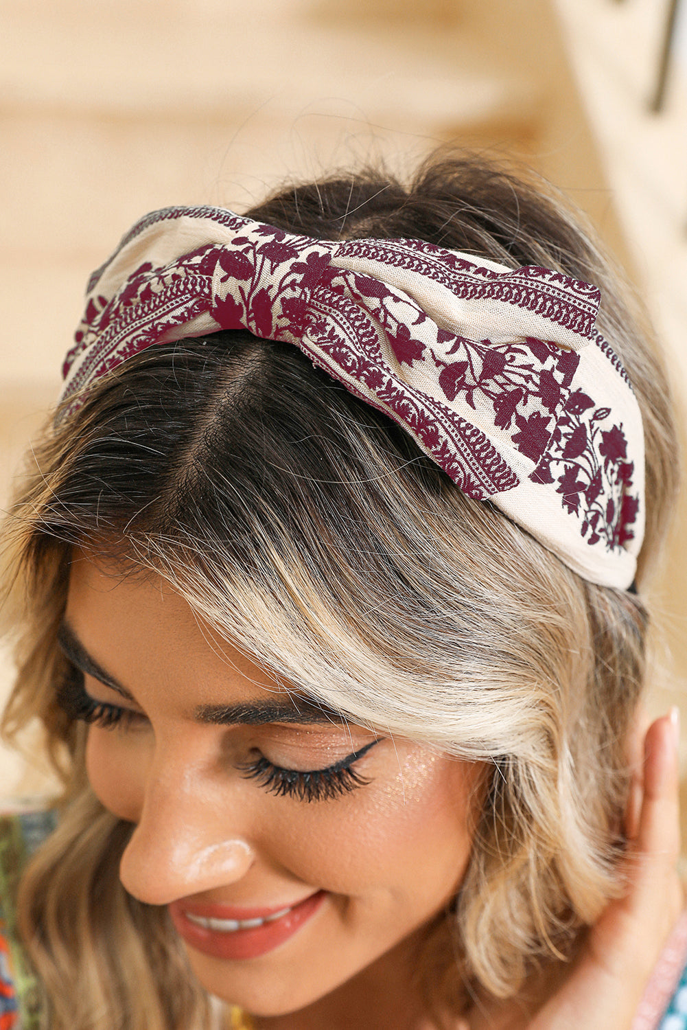 Retro Floral Vine Printed Bow Knot Headband