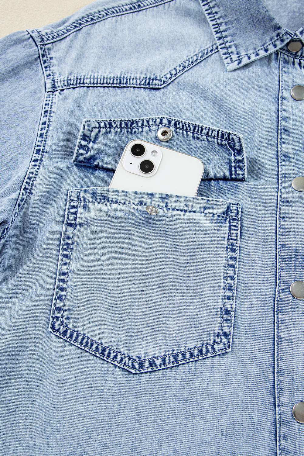 Chest Pocket Raw Hem Denim Loose Shirt Dress