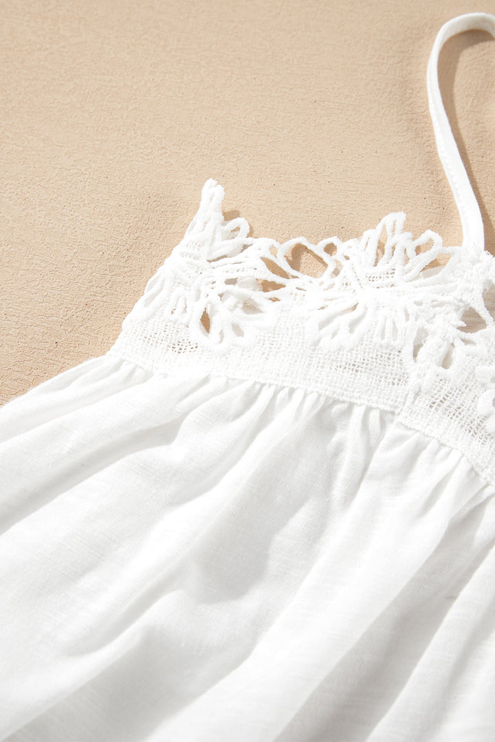 Lace Splicing Spaghetti Straps Ruffle Flared Tank Top