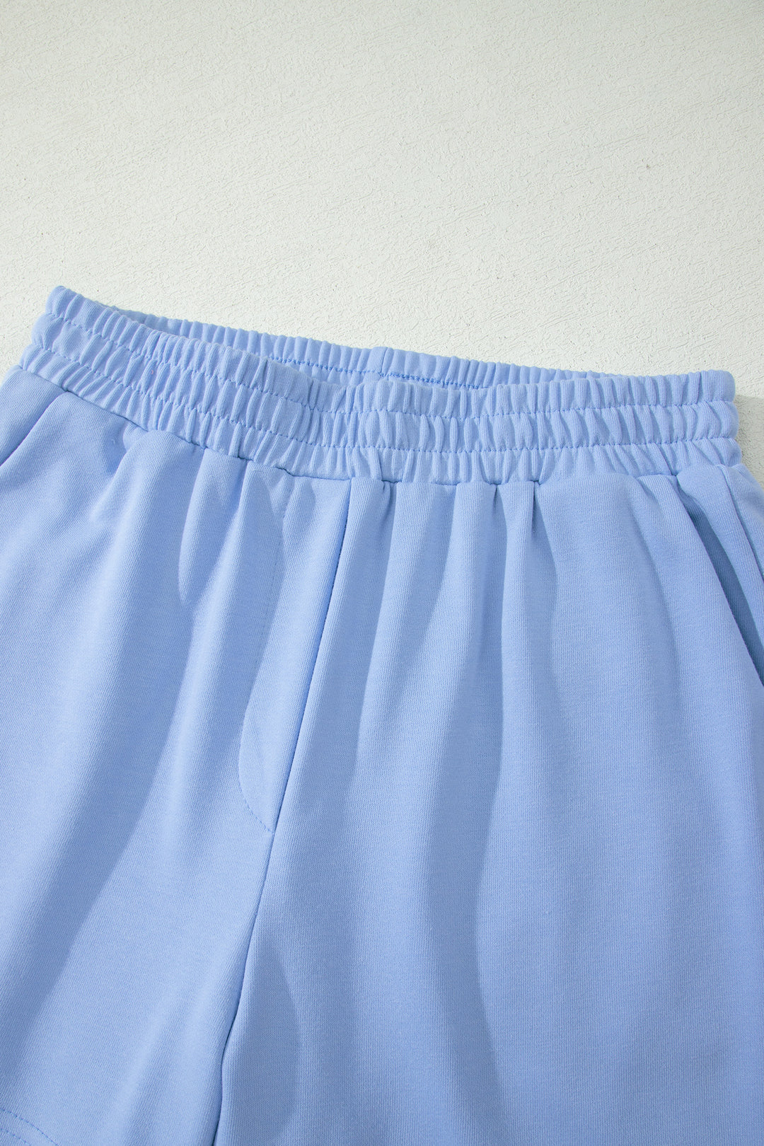 Sky Blue Half Zipped Ruffled Short Set
