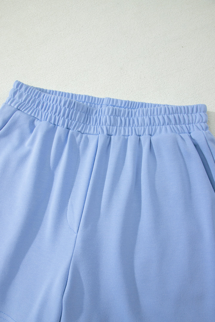Sky Blue Half Zipped Ruffled Short Set