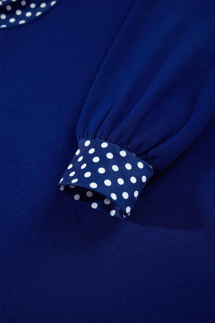 Dark Blue Colorblock Polka Dot Contrast Trim Oversized Sweatshirt