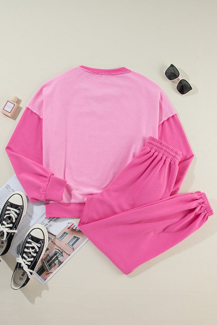 Bonbon Contrast Patchwork Pullover and Joggers Set