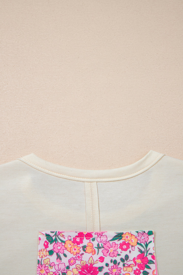 Floral Patched Raw Seam Big Flower Oversize Tee