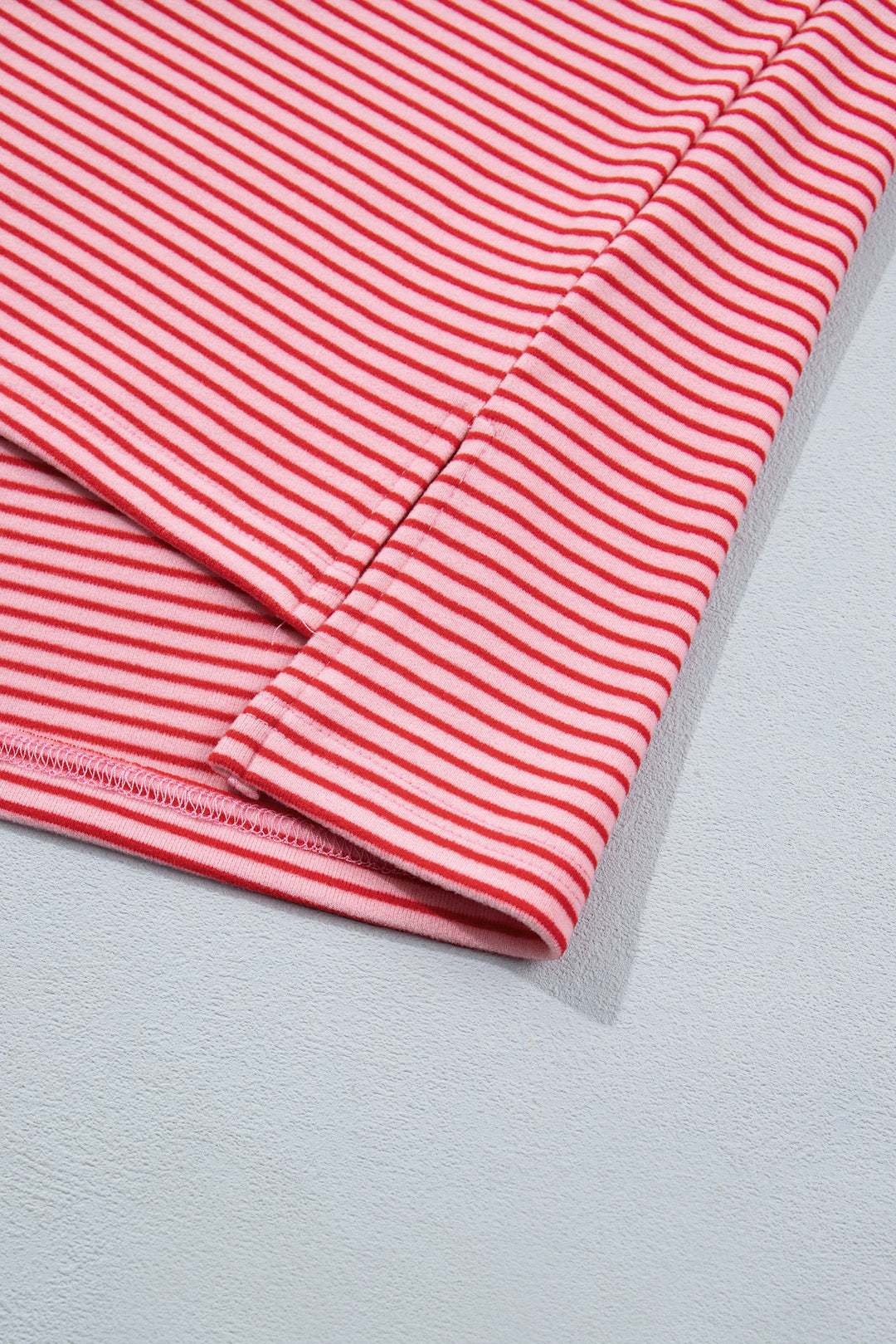 Pink Stripe Contrast Trim Round Neck Oversize Long Sleeve Top 2pcs Pant Set