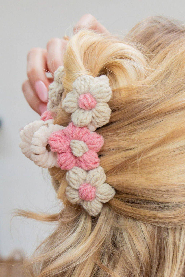 Flower Crochet Cover Large Hair Claw Clip
