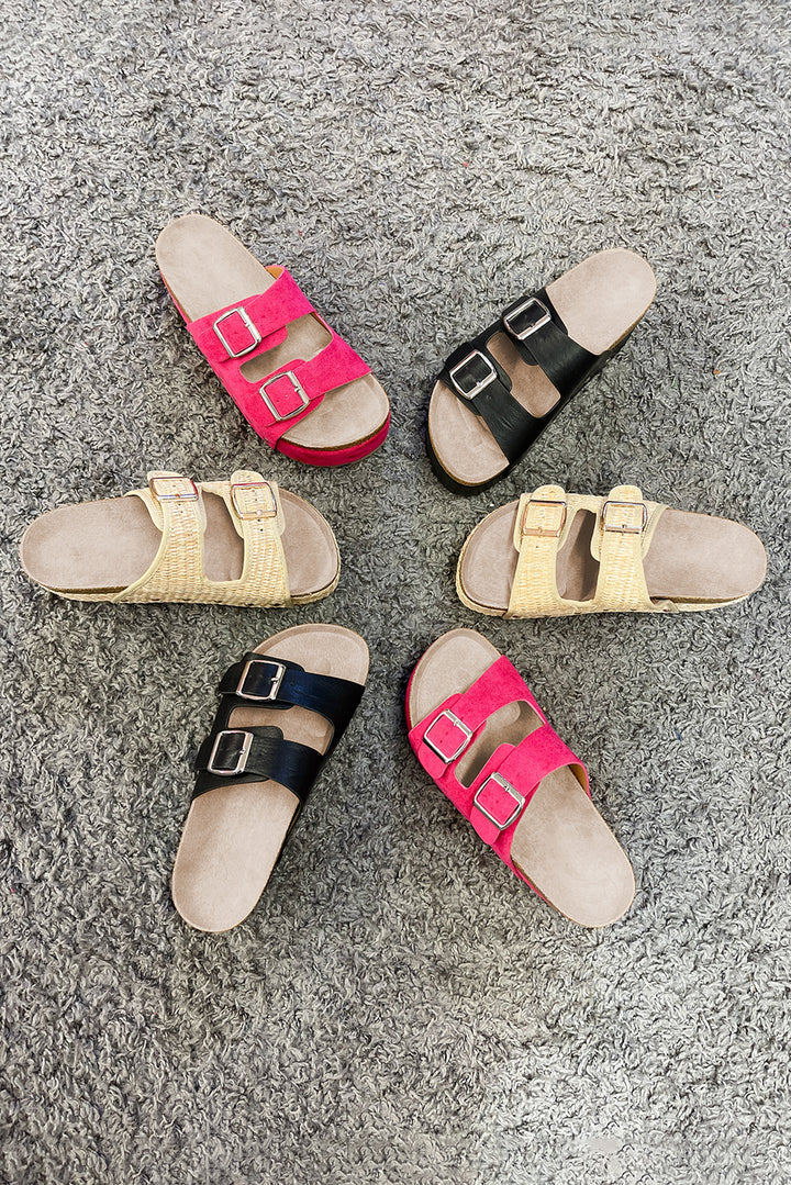 Suede Buckle Decor Footbed Sandal Slippers
