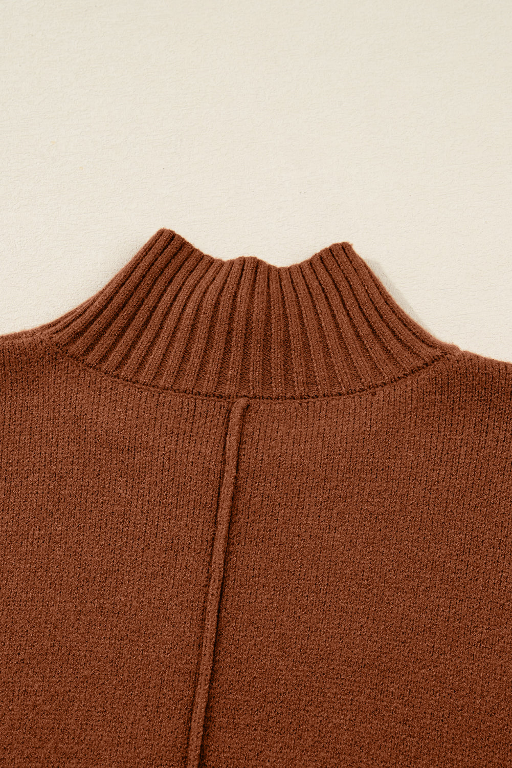 Ribbed High Neck Front Pockets Center Seam Shift Sweater Dress