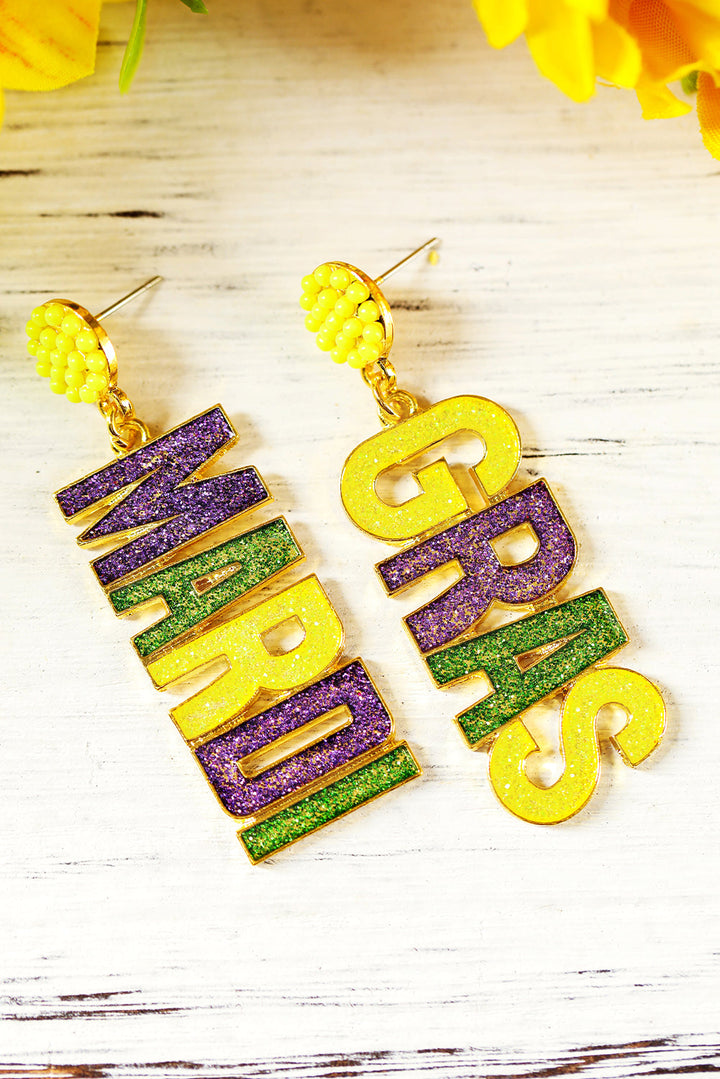 Boucles d'oreilles pendantes à lettres brillantes MARDI GRAS