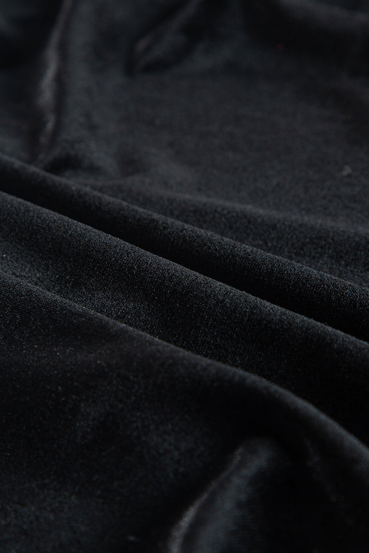 Luxurious Black Velvet Long Sleeve Surplice High Waist Mini Dress
