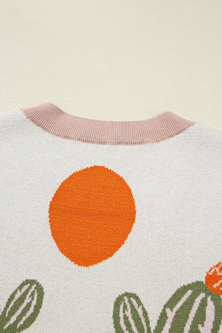 Desert Cactus Buttoned Front Sweater Cardigan
