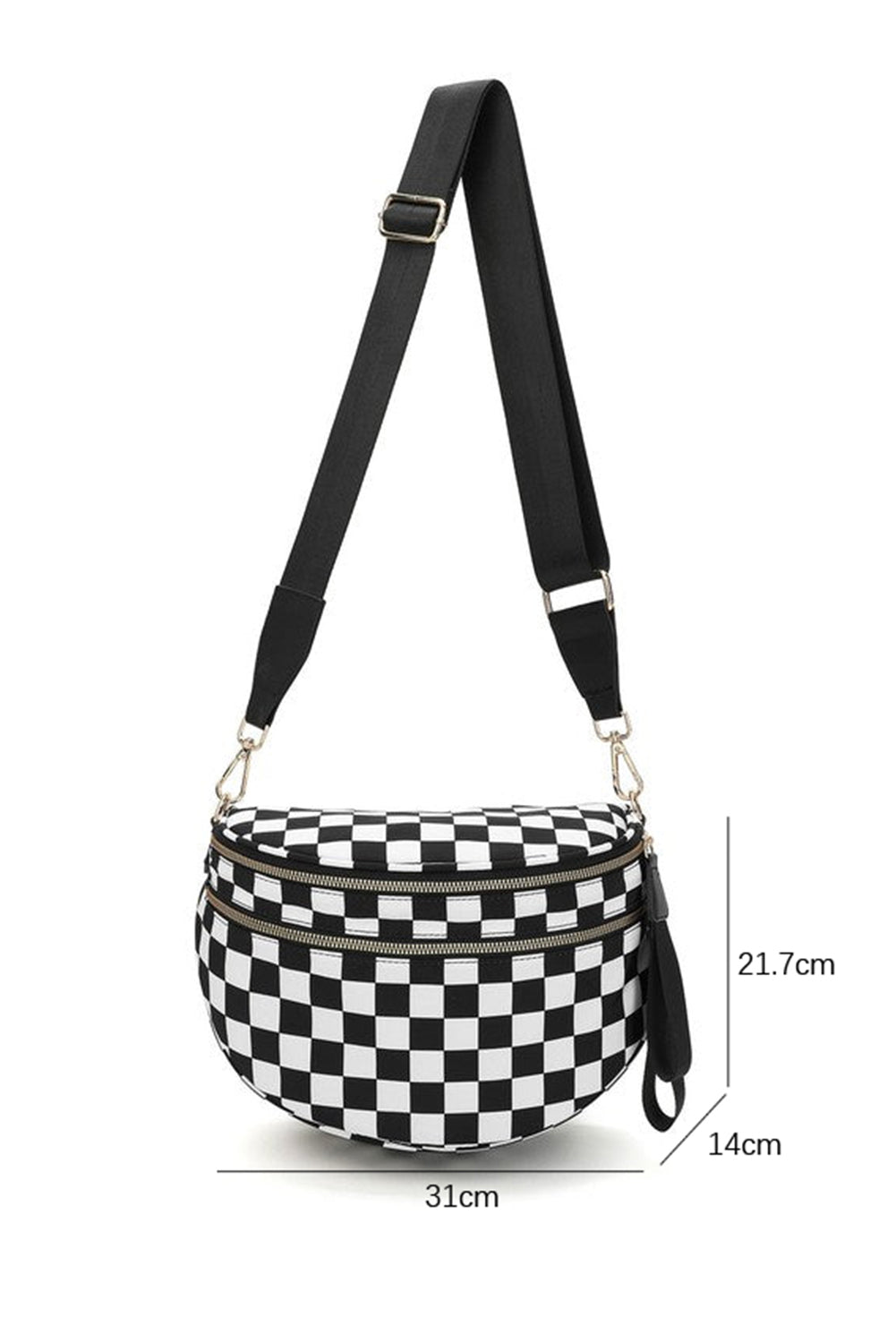Checkered Print Wide Strap Large Crossbody Bag