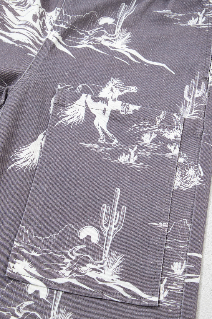 Gray Wild West Riding Vintage Printed Shift Jeans