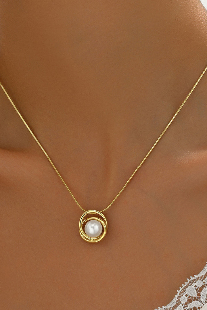 Minimalist Pearl Decor Plated Alloy Pendant Necklace