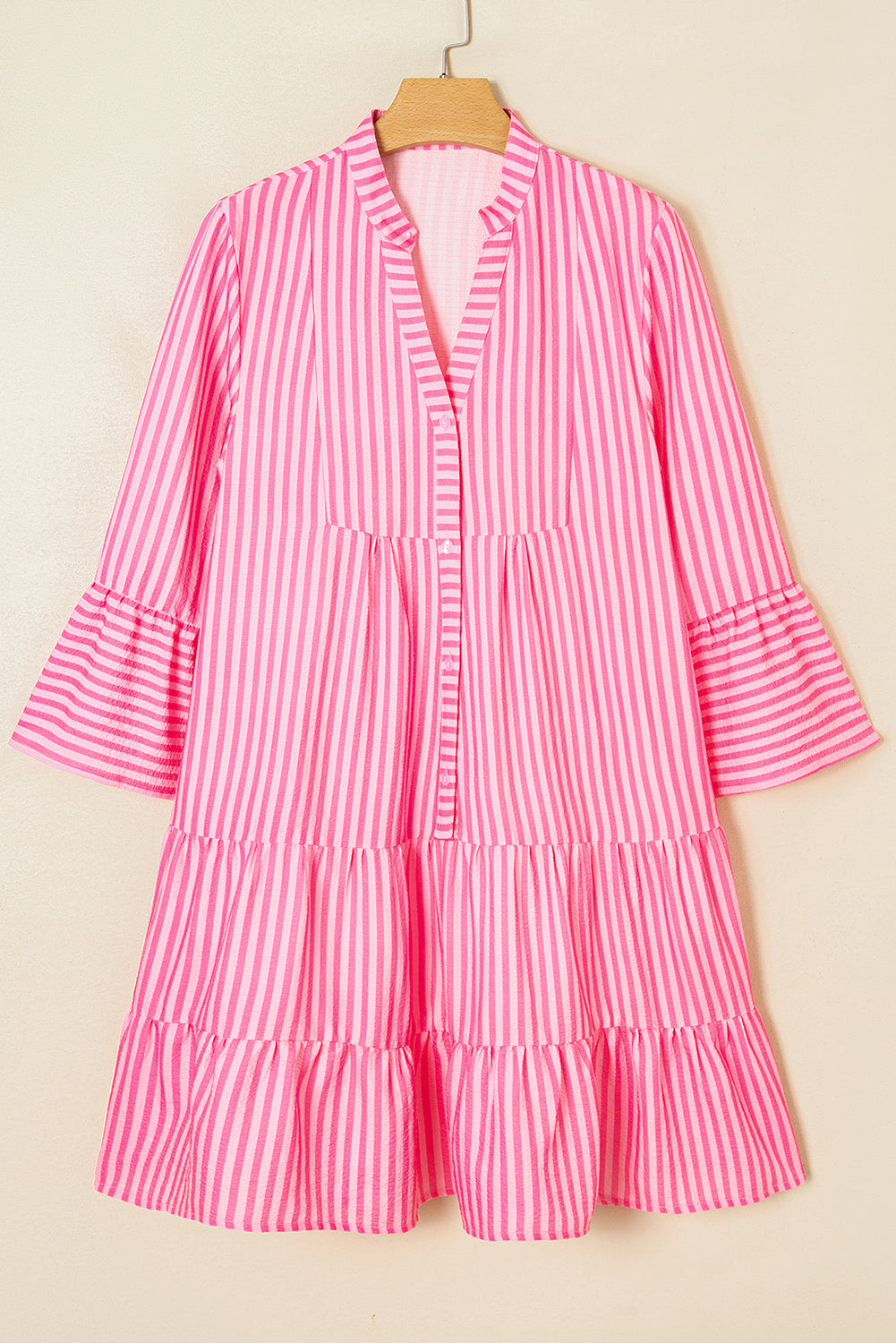 Flare Sleeve Half Placket Tiered Flowy Mini Dress