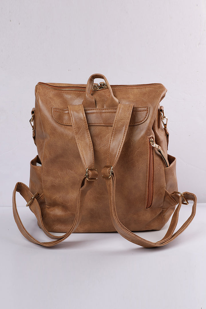 Geometric Crochet Strap PU Leather Large Backpack