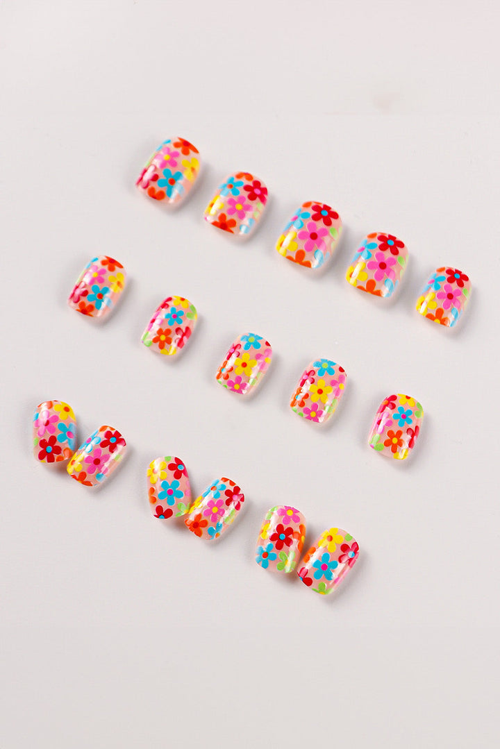 Cute Flowers Print Press On False Nails