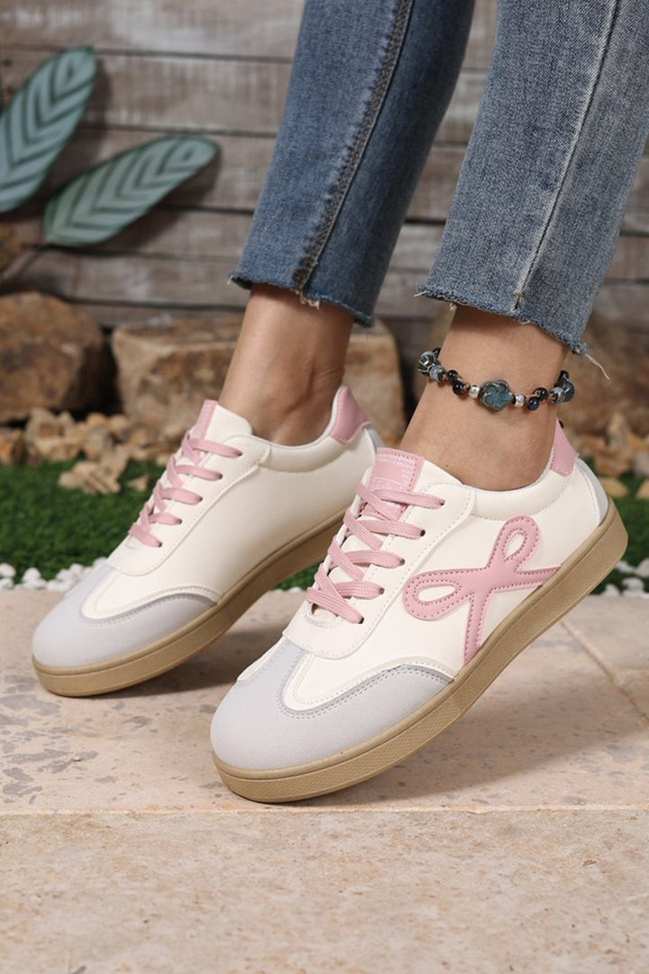 Cute Bow Patch Color Block PU Leather Sneakers