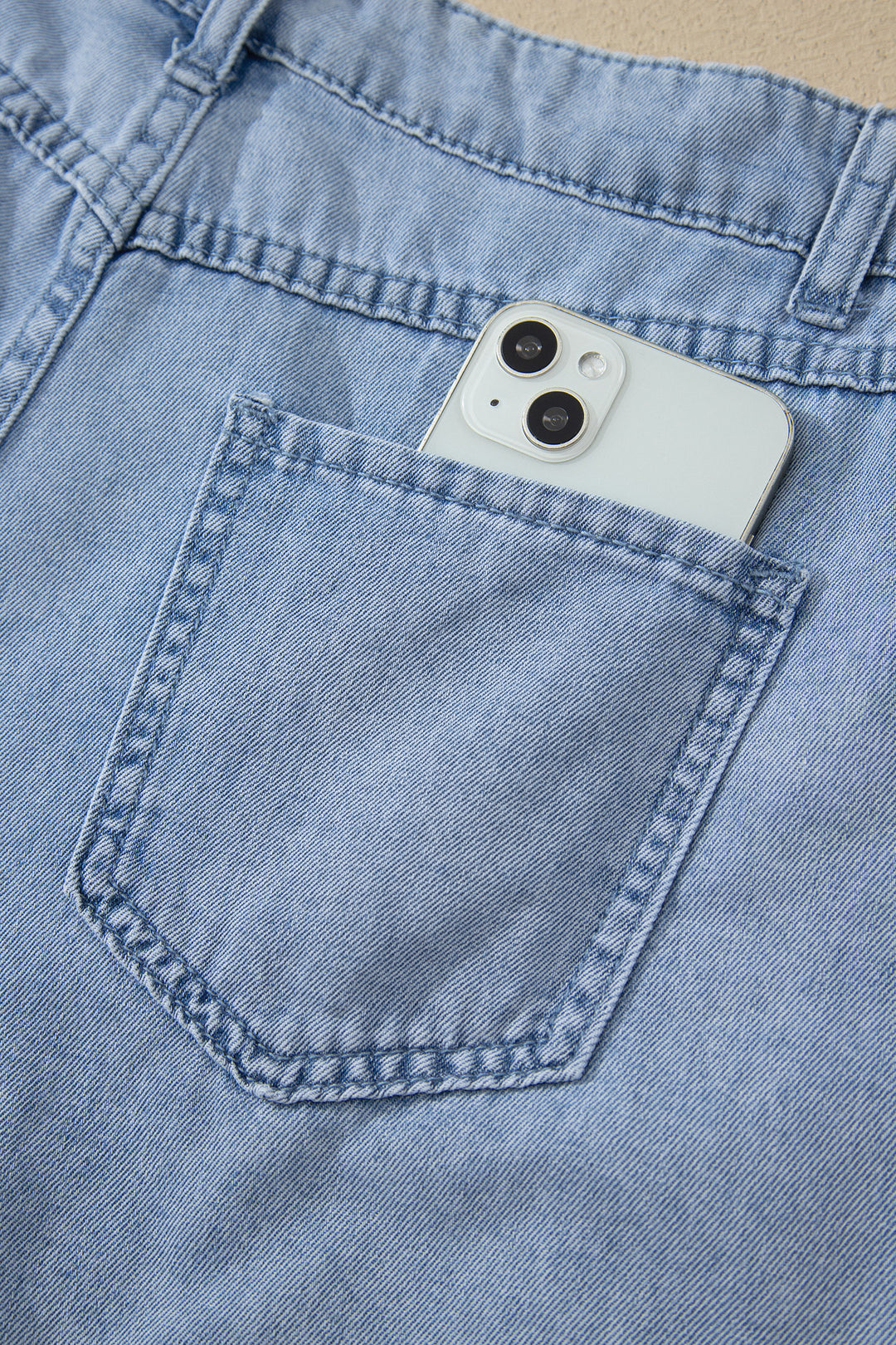 Myosotis Solid Color Scalloped Trim Casual Denim Shorts