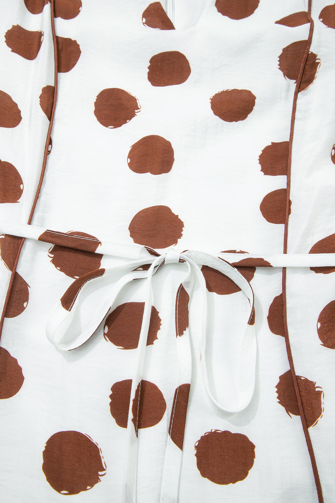 White Polka Dot Printed V Neck Short Sleeve Tie Waist Midi Dress