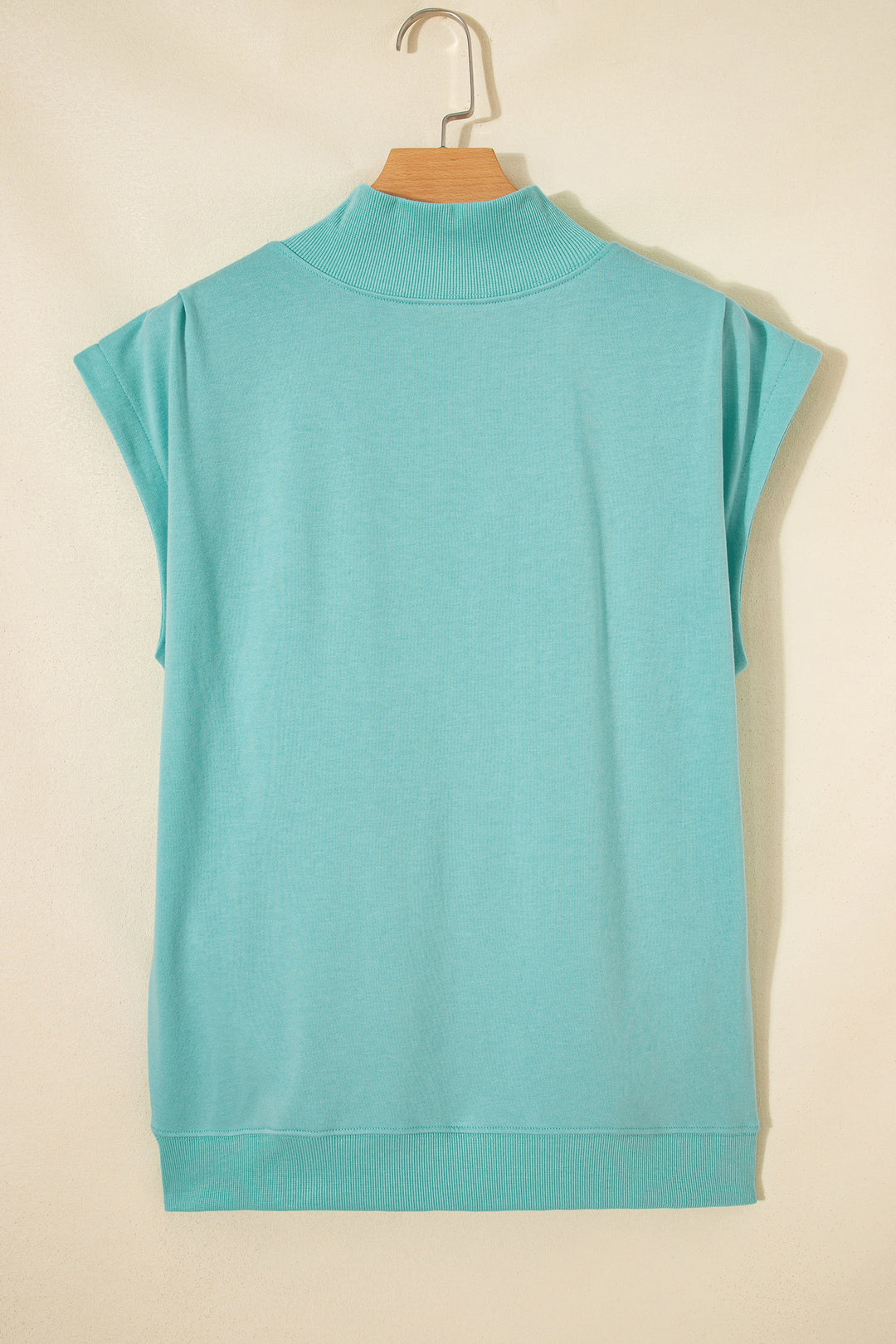 Mint Green Solid Color High Neck Cap Sleeve Loose Top