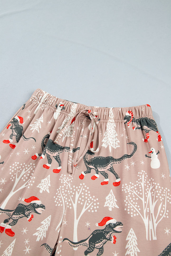 Brown Abstract Print Long Sleeve Two Piece Lounge Set