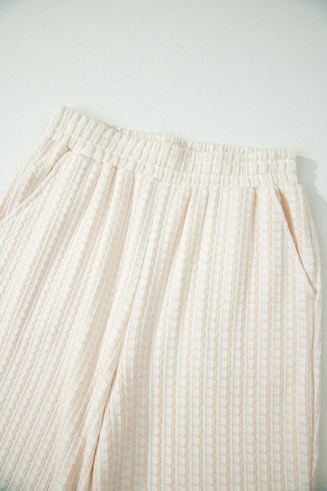 Beige Texture Loose Short Sleeve Top and Cropped Pant Set