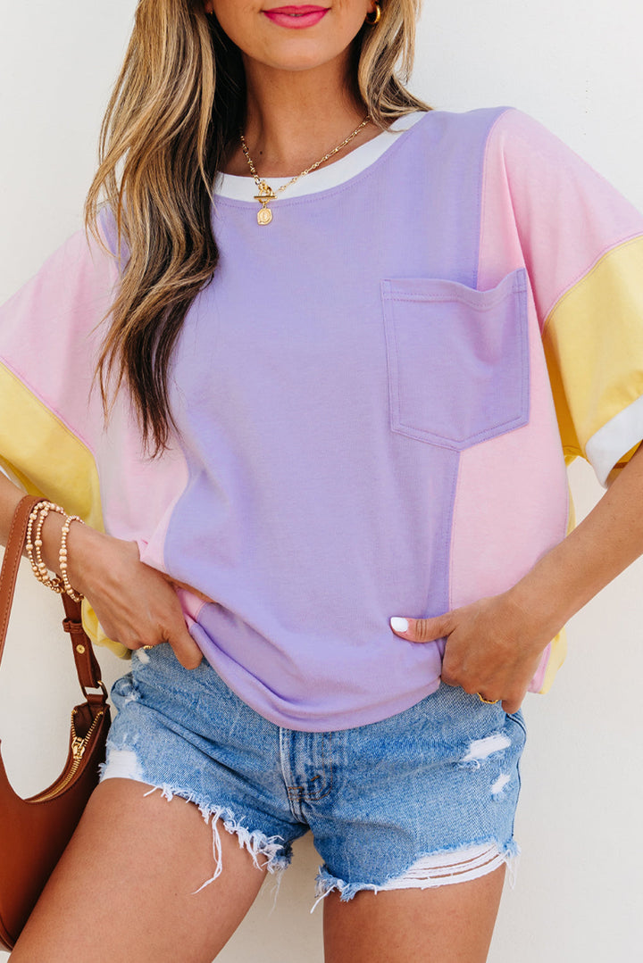 color block patchwork half sleeve oversized t shirt