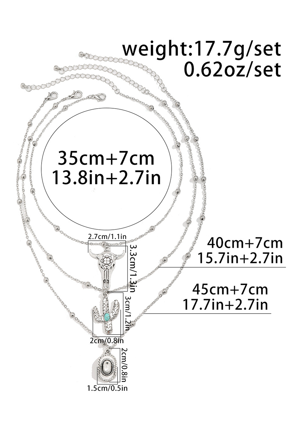 Western Steer Cactus Pendant Adjustable Multi Layer Necklace