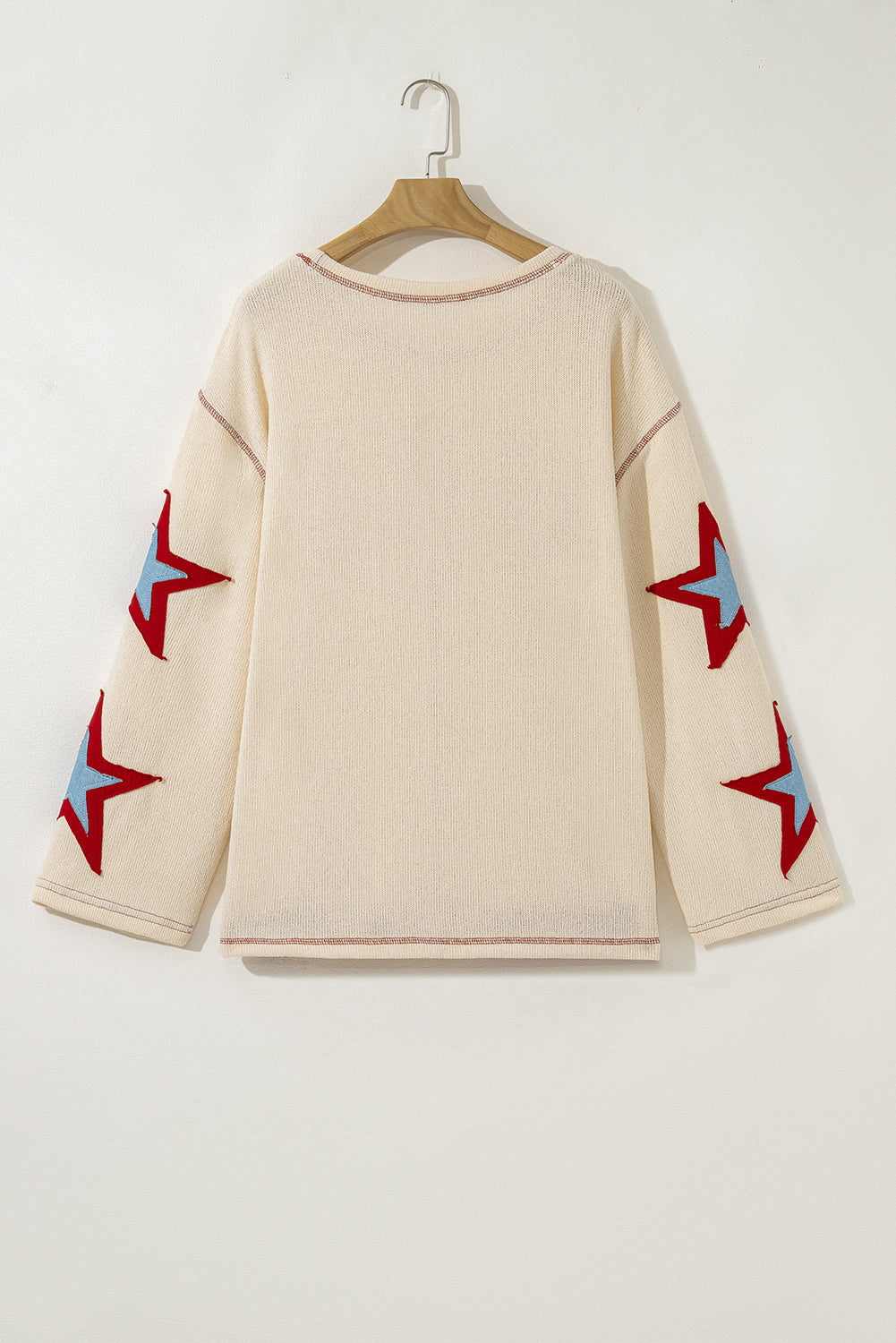 Beige USA Star Contrast Patchwork Long Sleeve Top