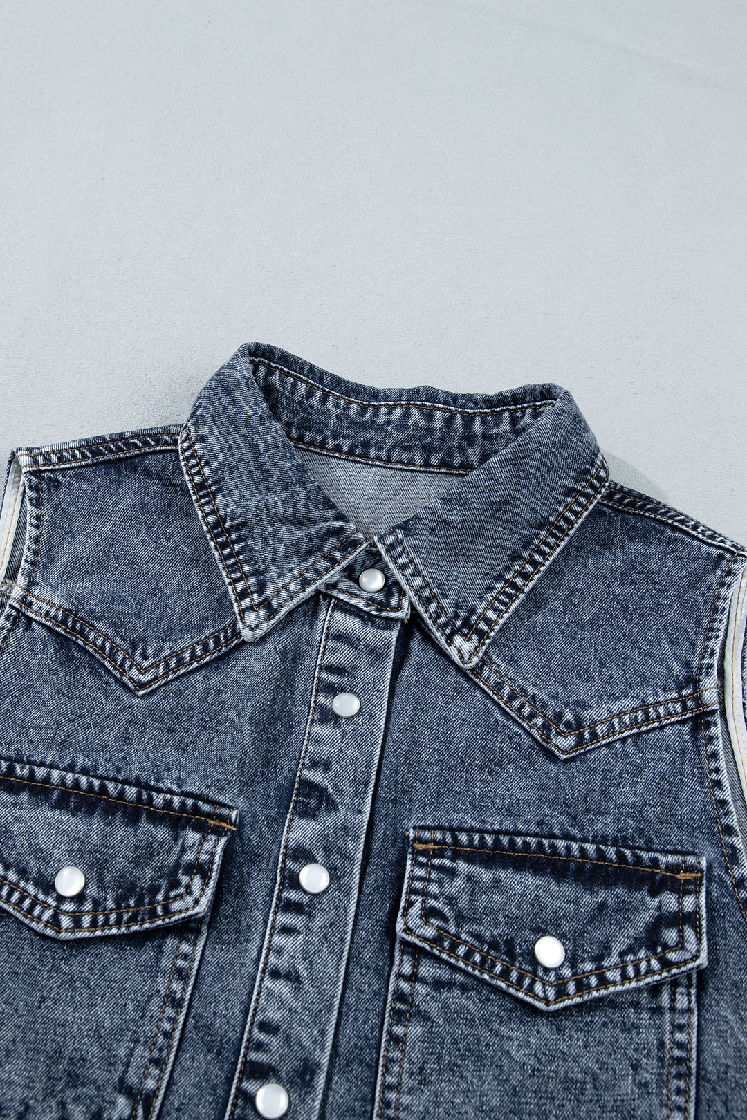 Ashleigh Blue Solid Denim Button Front Pocket Cowboy Vest