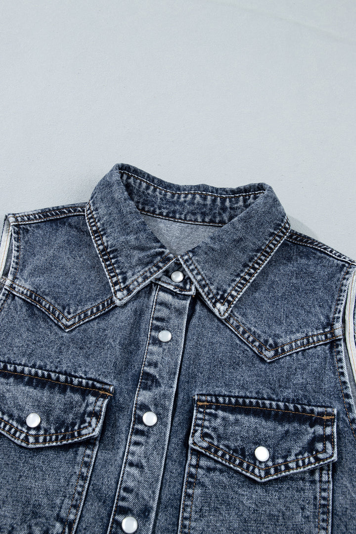 Ashleigh Blue Solid Denim Button Front Pocket Cowboy Vest