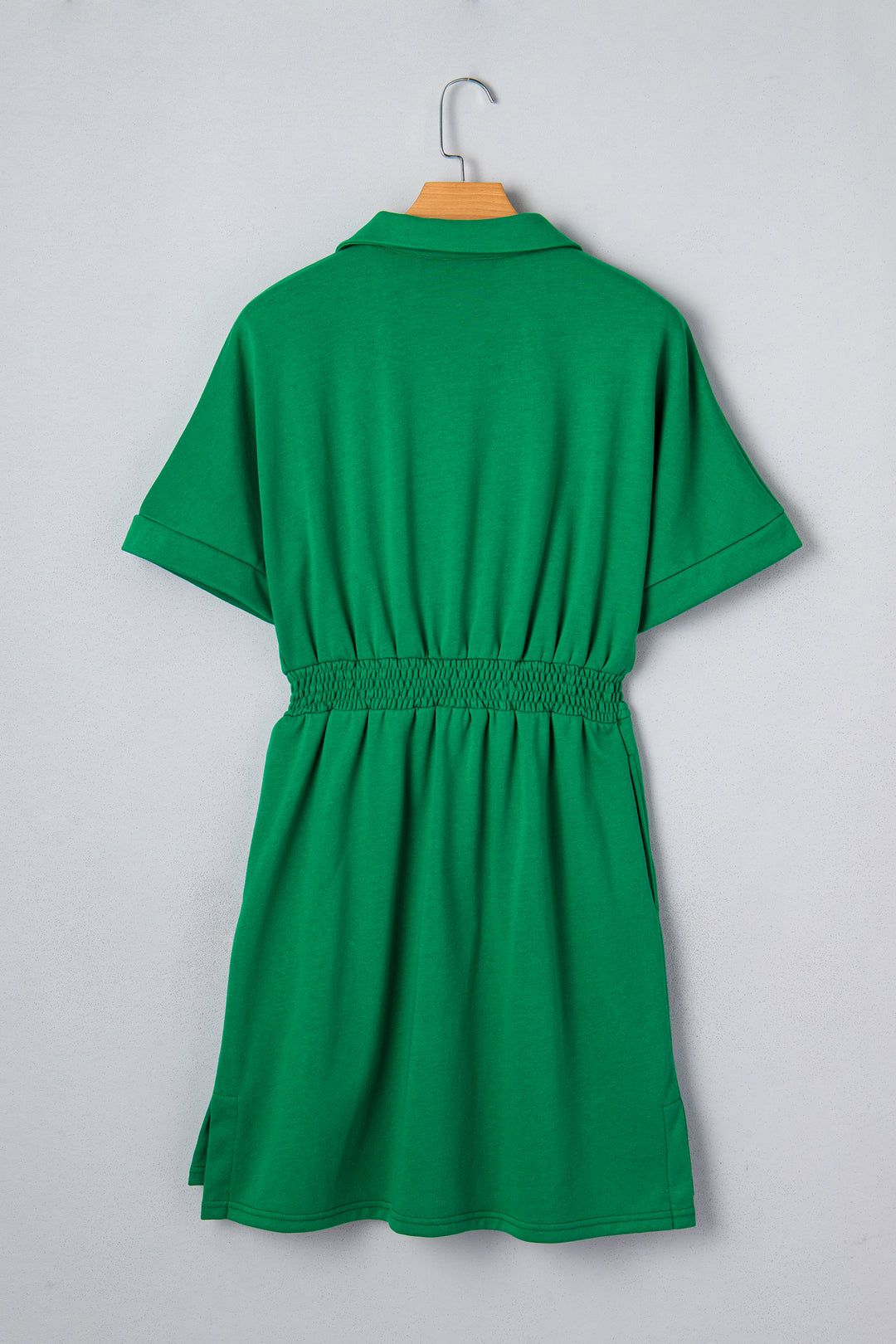Contrast Patchwork Half Zip Elastic Waist Short Sleeve Mini Dress