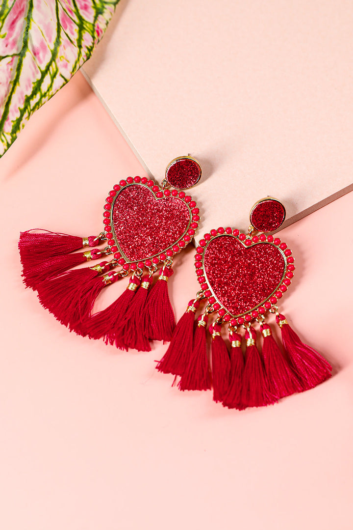 Boucles d'oreilles pendantes à pompons en forme de cœur