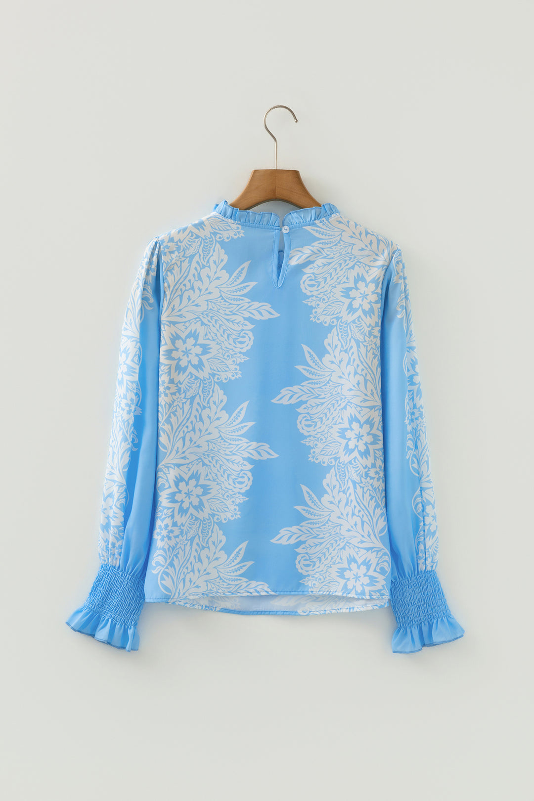 Ruffled Collar Puff Sleeve Flower Blouse
