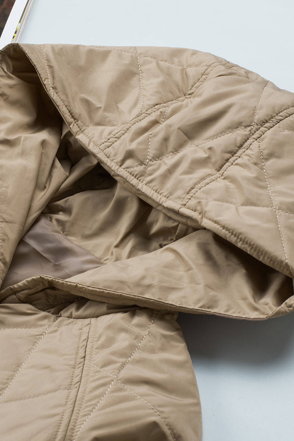 Khaki Quilted Snap Button Hooded Puffer Coat