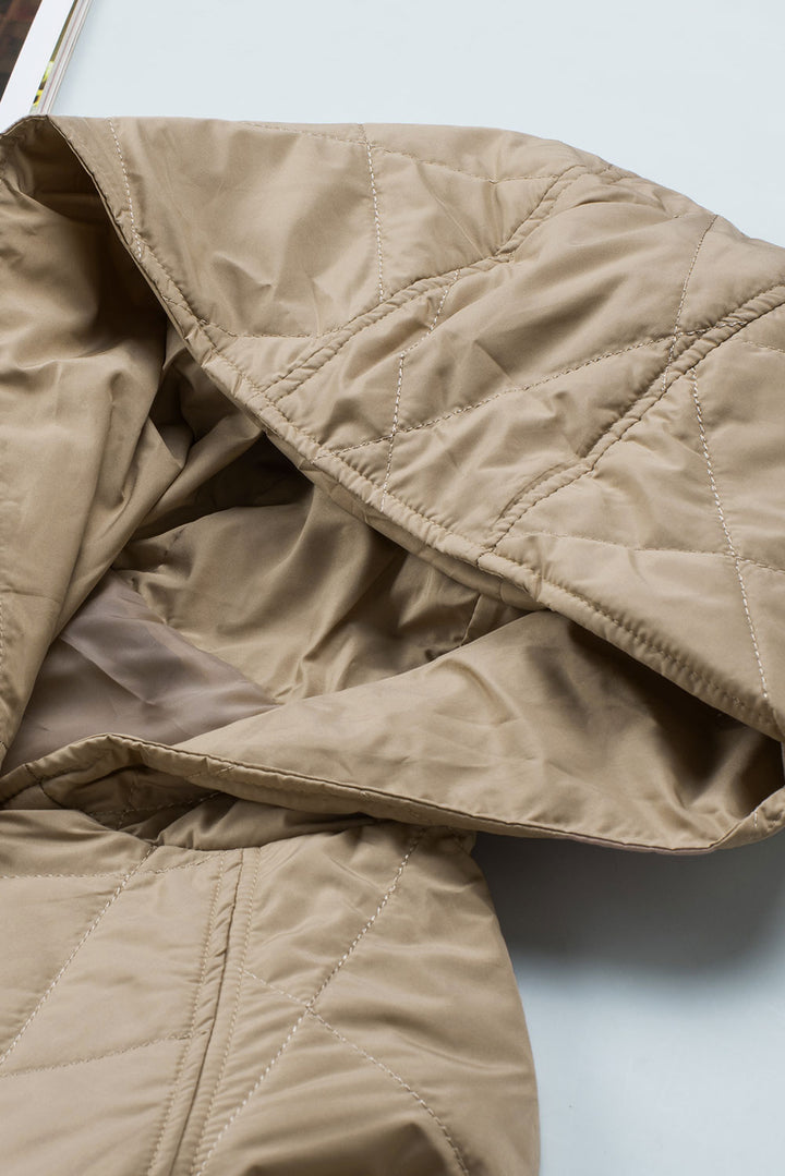 Khaki Quilted Snap Button Hooded Puffer Coat