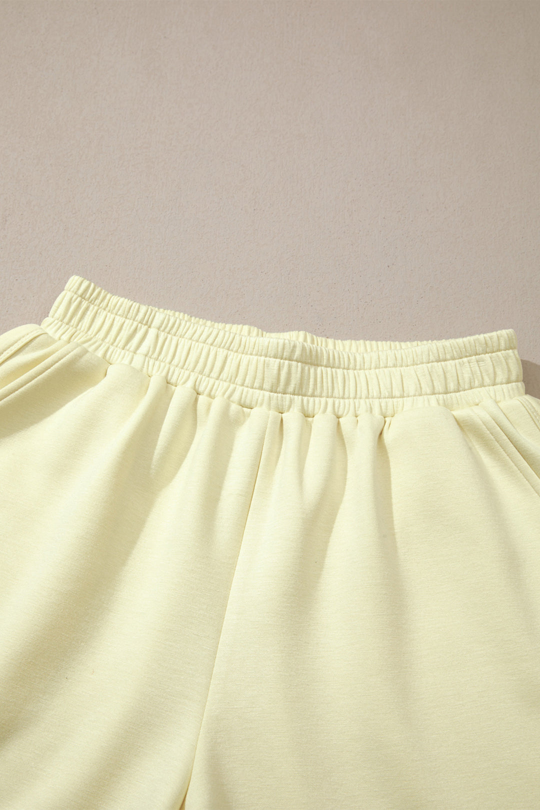 Yellow Cream Solid Color Exposed Seam Mock Neck Oversize Tee Casual Shorts 2pcs Outfit
