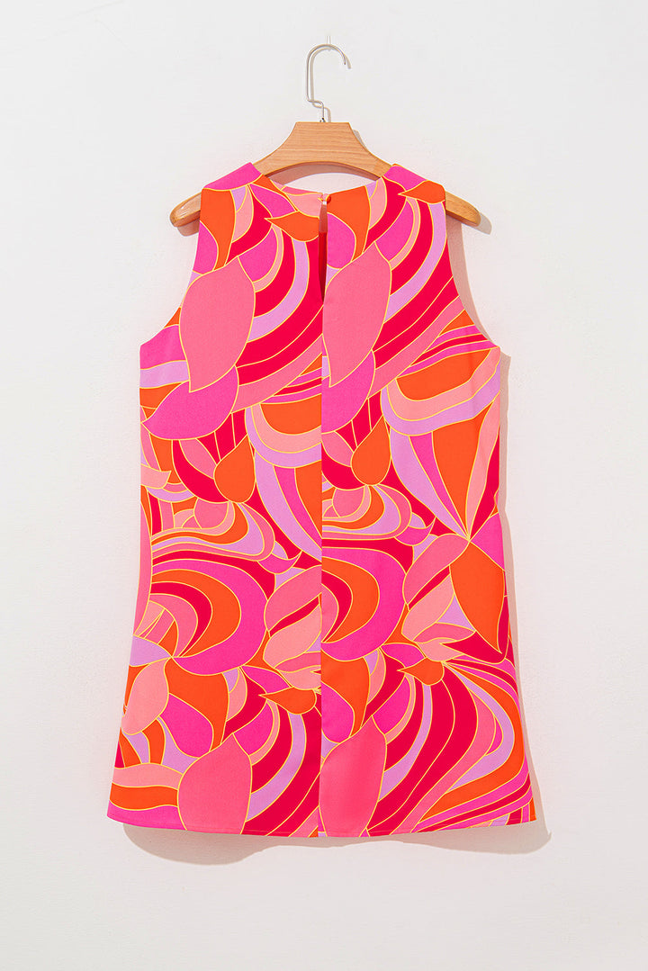 Abstract Floral Print Sleeveless Shift Mini Dress