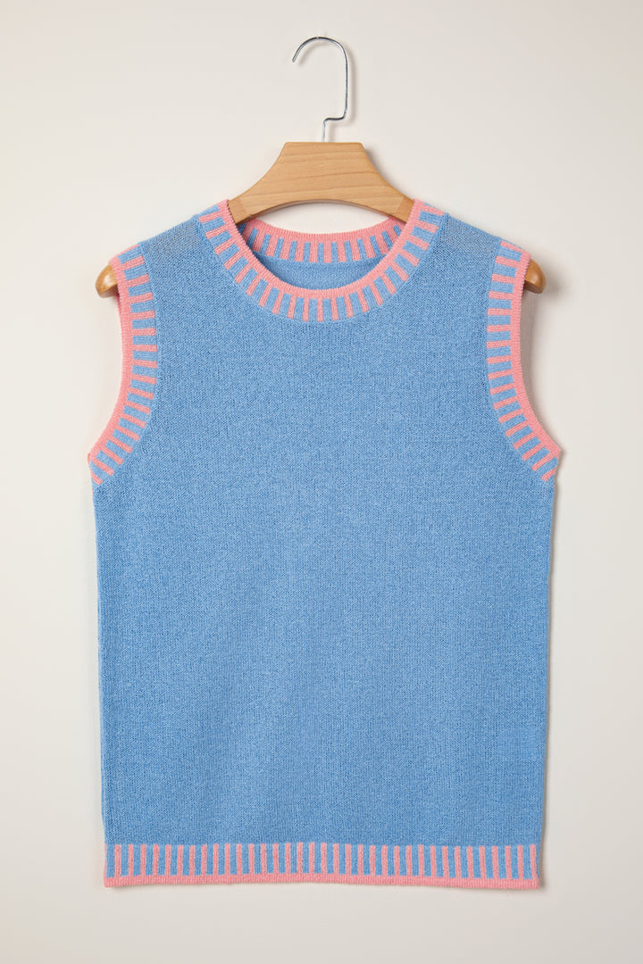 Contrast Trim Round Neck Sleeveless Sweater