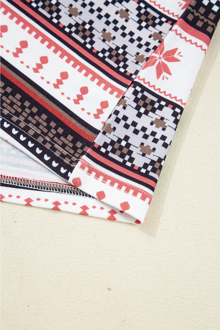 Black Retro Christmas Pattern Loose Pullover 2pcs Lounge Pant Set