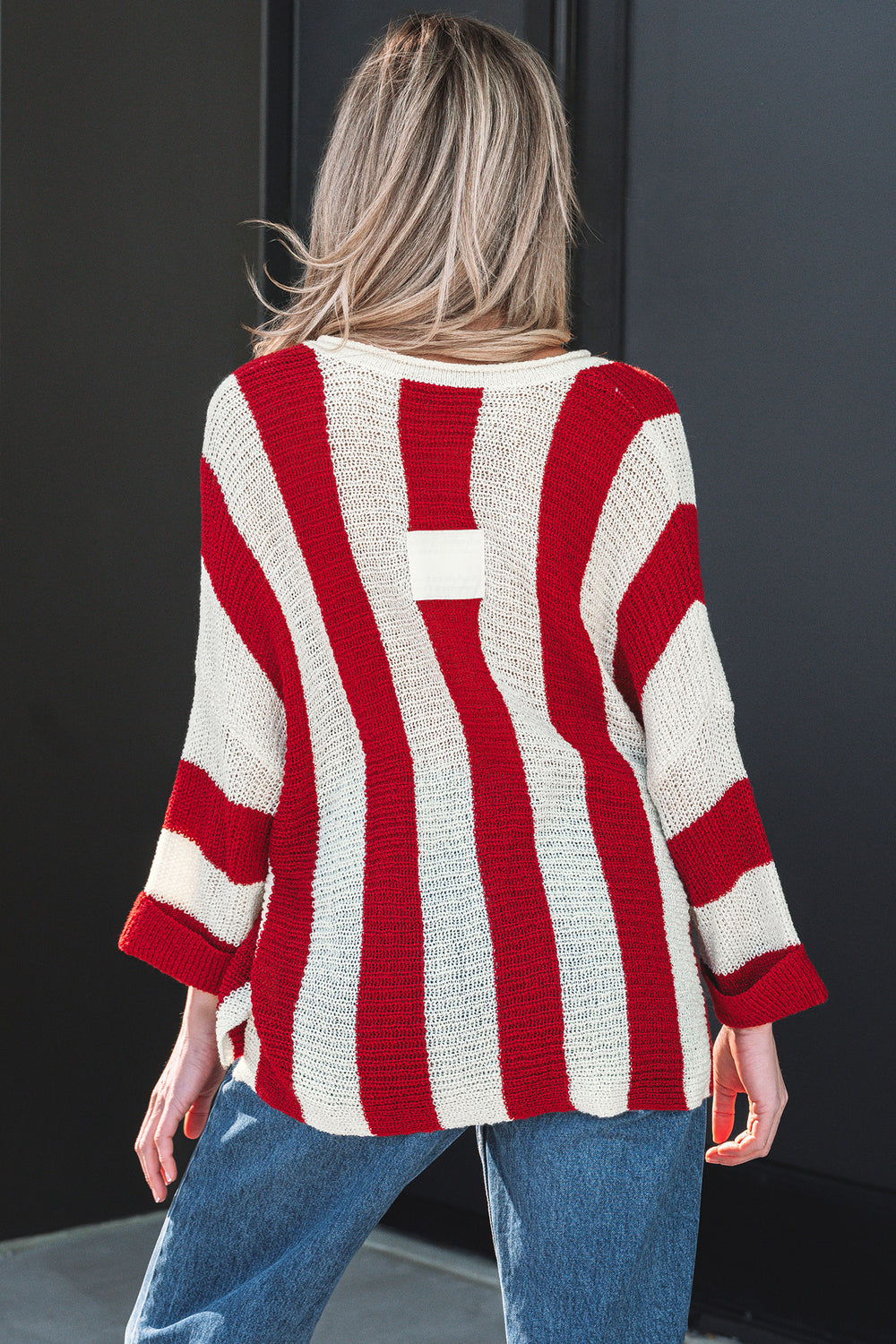 Colorblock V Neck Bracelet Sleeve Sweater