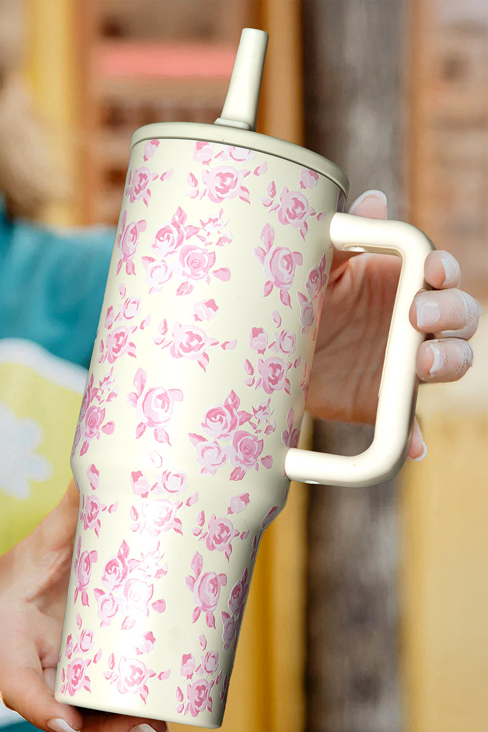 Großer isolierter Becher mit Blumendruckgriff, 40 oz