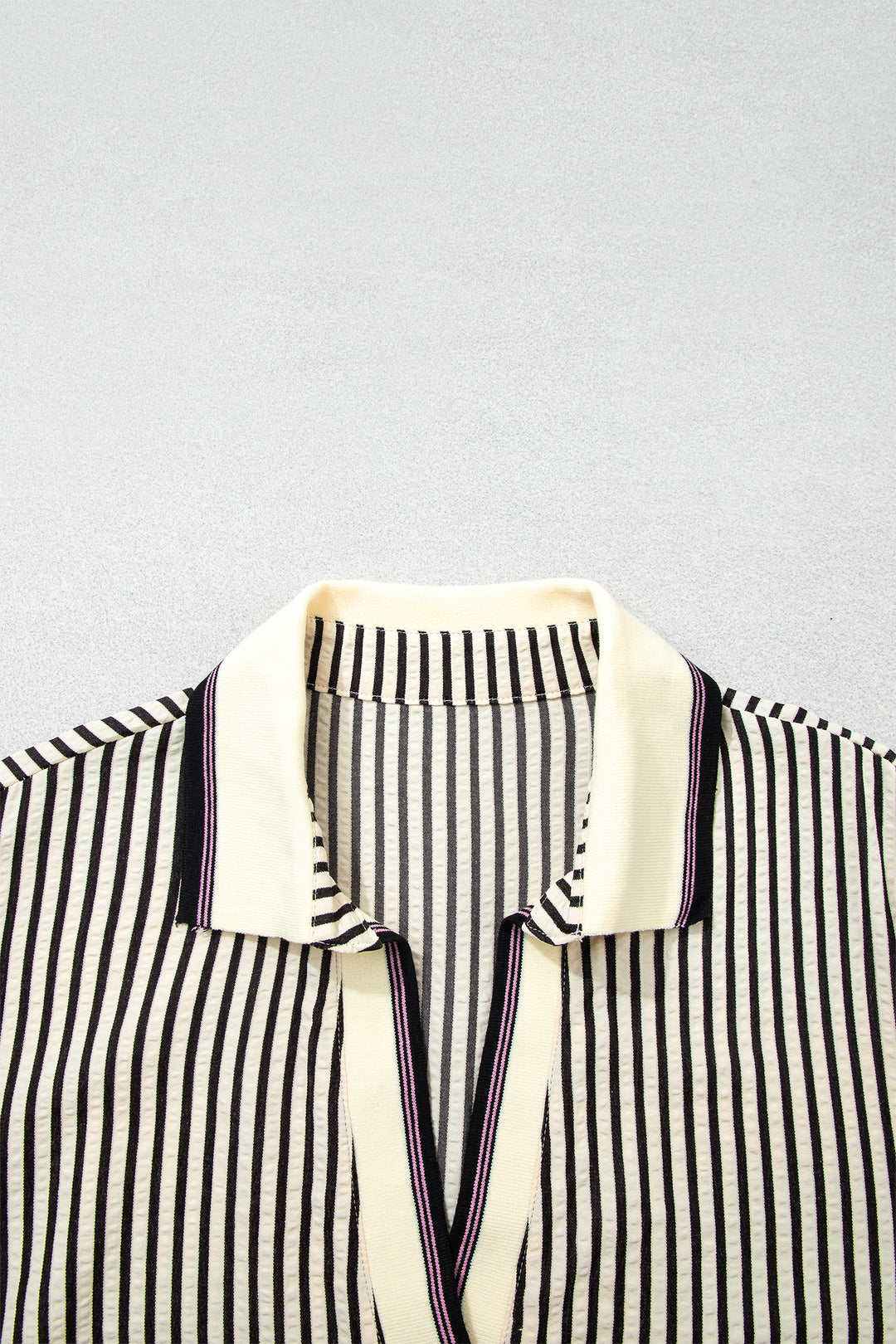 Black Stripe Patchwork V Neck Tunic Plus Size Blouse