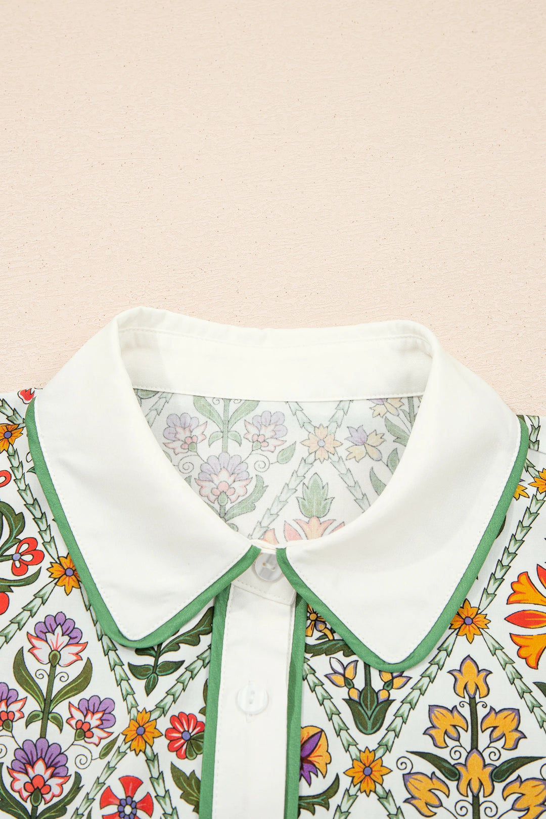 Green Short Bubble Sleeve Floral Shirt