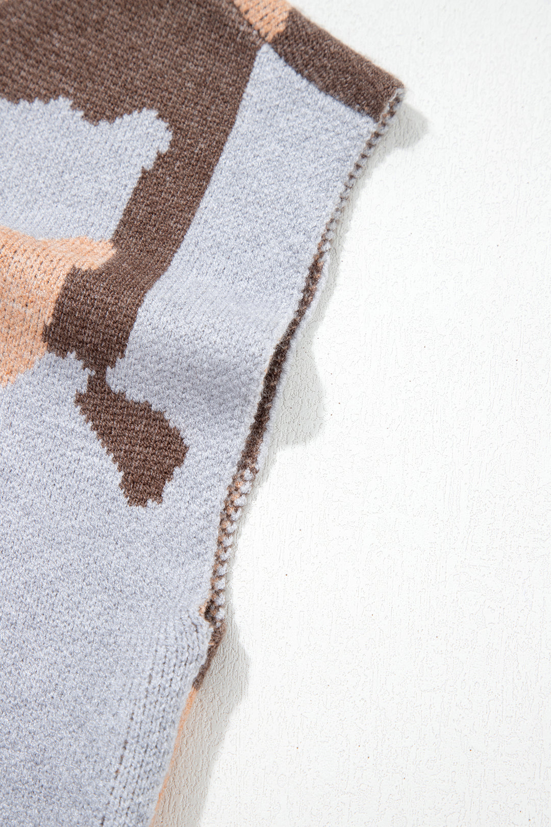 Gray Camouflage Pattern Drop Shoulder High Neck Short Sleeve Shift Sweater